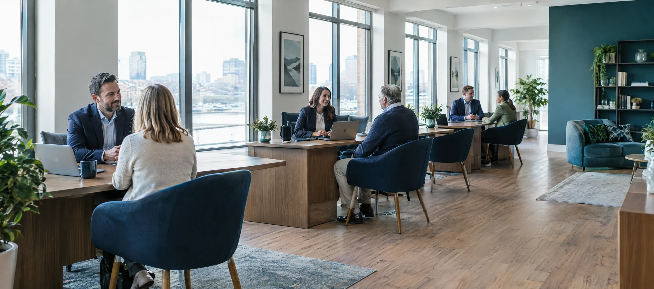 The Keystone Cover office, brokers at their desks with clients