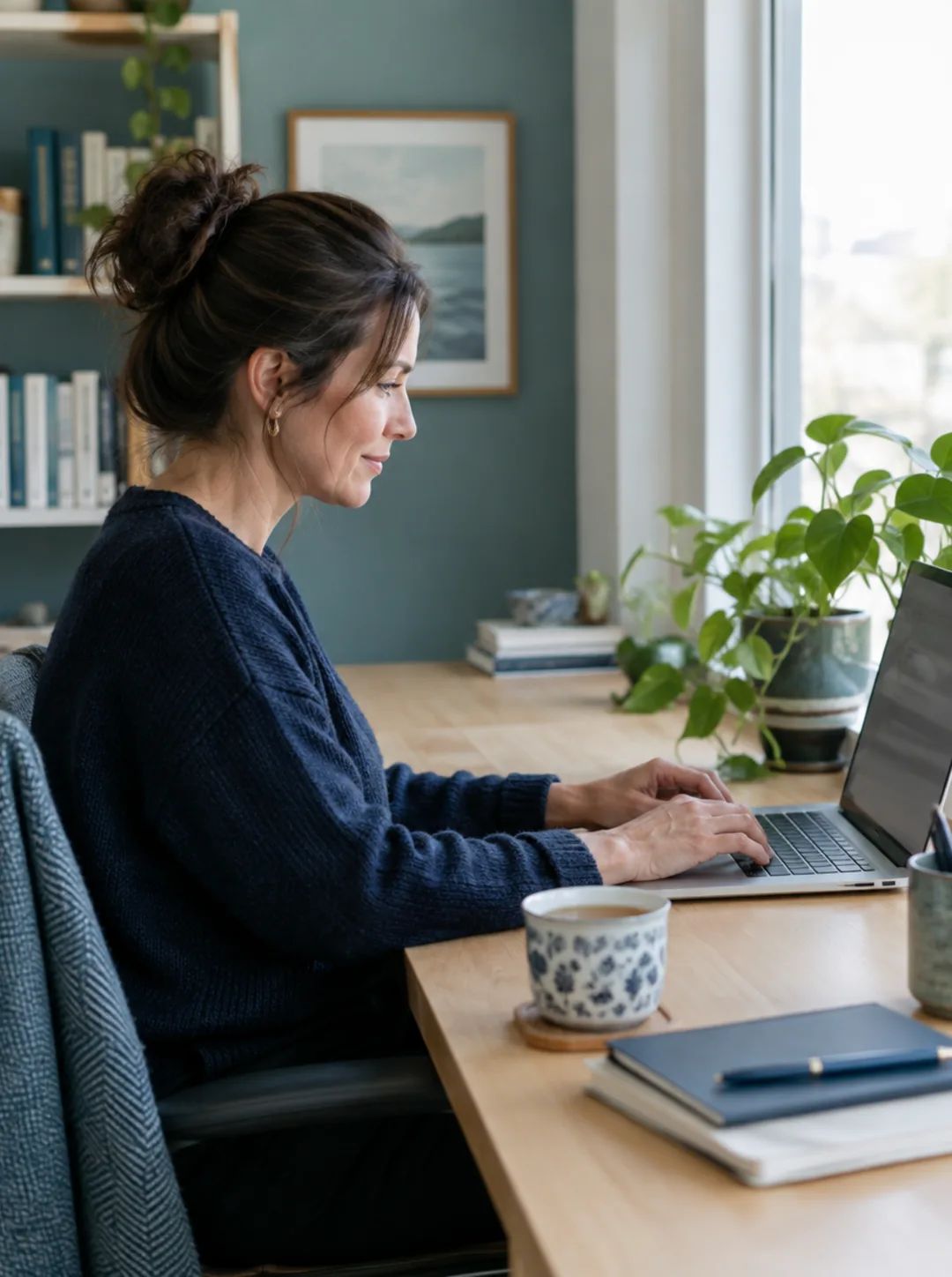 A client reviewing her quote on a laptop at home